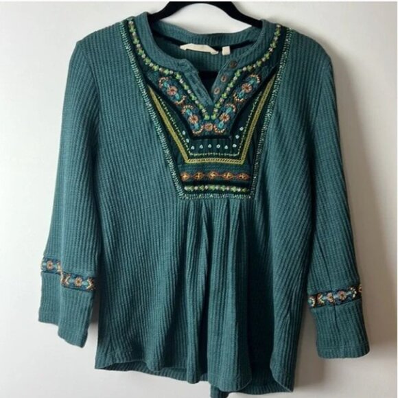 SOFT SURROUNDINGS Gabriel Top Boho Embroidered Thermal - Picture 11 of 11